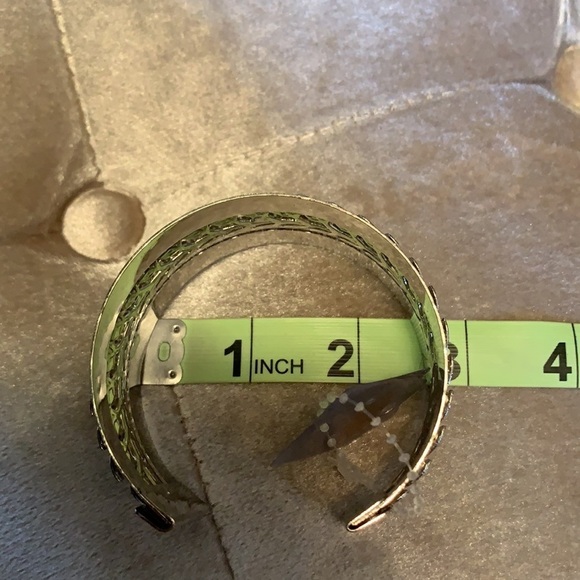 Silver colored cuff bracelet w double crystal rows - Picture 5 of 7